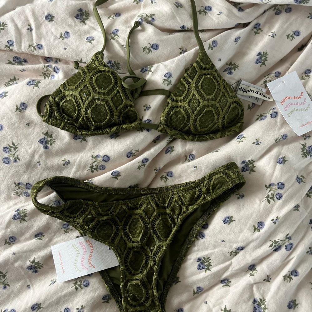 Dippin' Daisy's Forest Green lace geometric Bikini